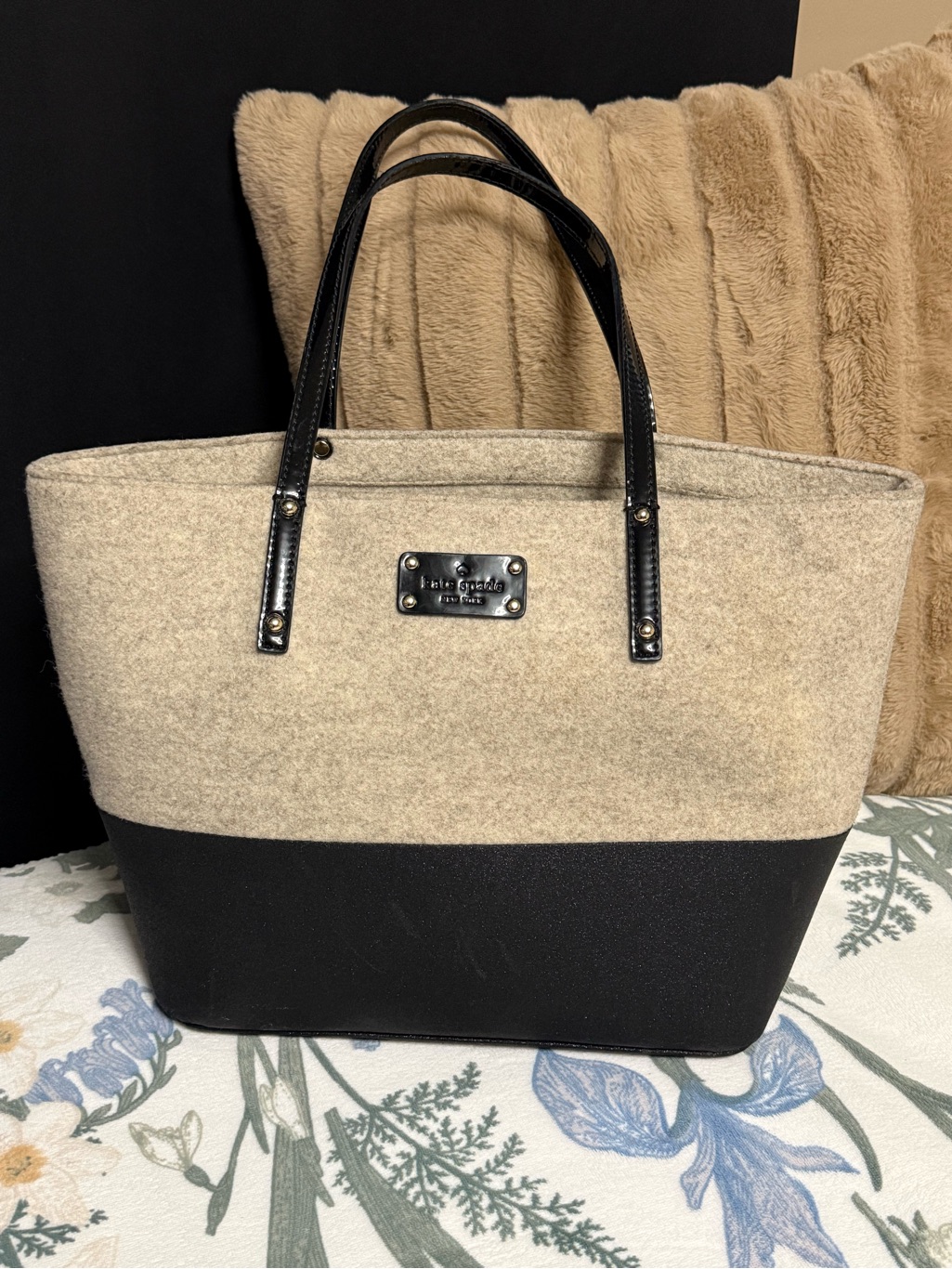 Kate Spade Two-Tone Wool & Sparkle Canvas Tote In Beige And Black